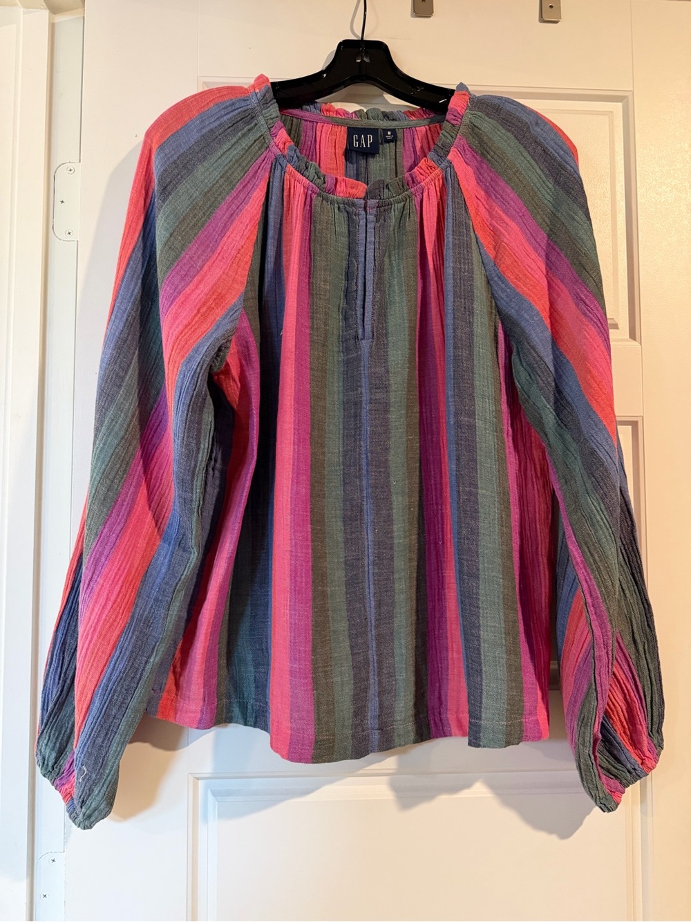 GAP| Boho Artsy Flowy Oversized Striped Peasant Blouse w Balloon Sleeves | Sz M